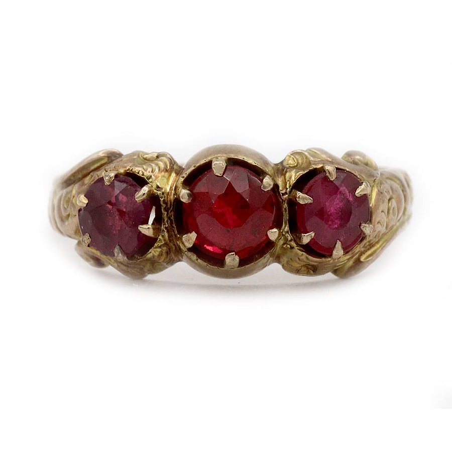 Victorian 1.50 CTW Three Stone Garnet Antique Wedding Ring