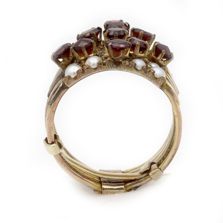 Victorian Harem Ring Garnet & Pearl Stacking Band in 10K Rose Gold