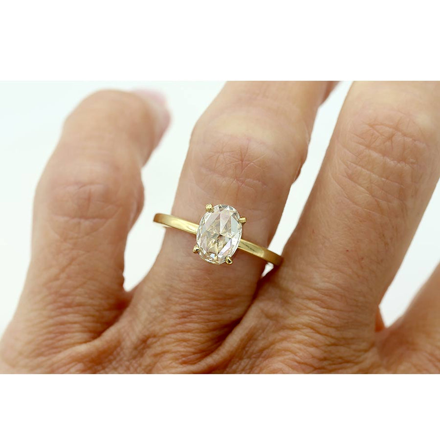 Vintage Style 1.32 Ct Rose Cut Diamond Solitaire Engagement Ring in 18 Kt Yellow Gold