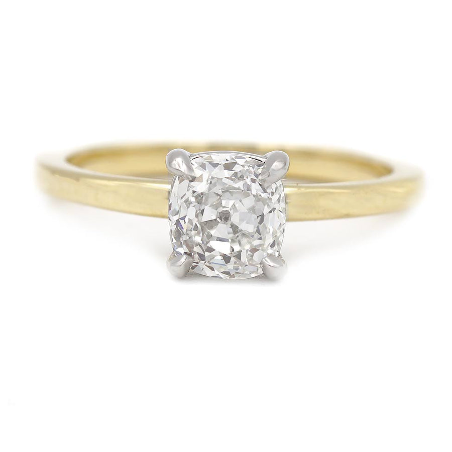 Vintage Style 1.01 Ct Antique Cushion Cut Diamond Solitaire Ring in Platinum & 18K Gold | GIA H/SI1
