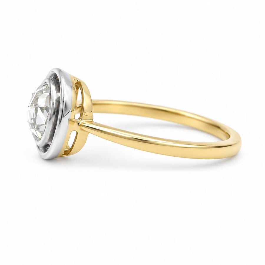 Victorian Style .72 Ct Rose Cut Diamond Bezel Solitaire Engagement Ring in Platinum & 18K Yellow Gold | AGI J/SI2