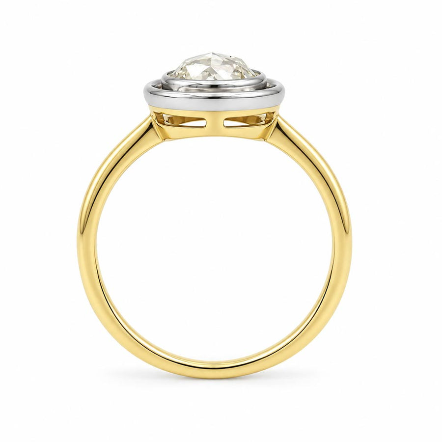 Victorian Style .72 Ct Rose Cut Diamond Bezel Solitaire Engagement Ring in Platinum & 18K Yellow Gold | AGI J/SI2