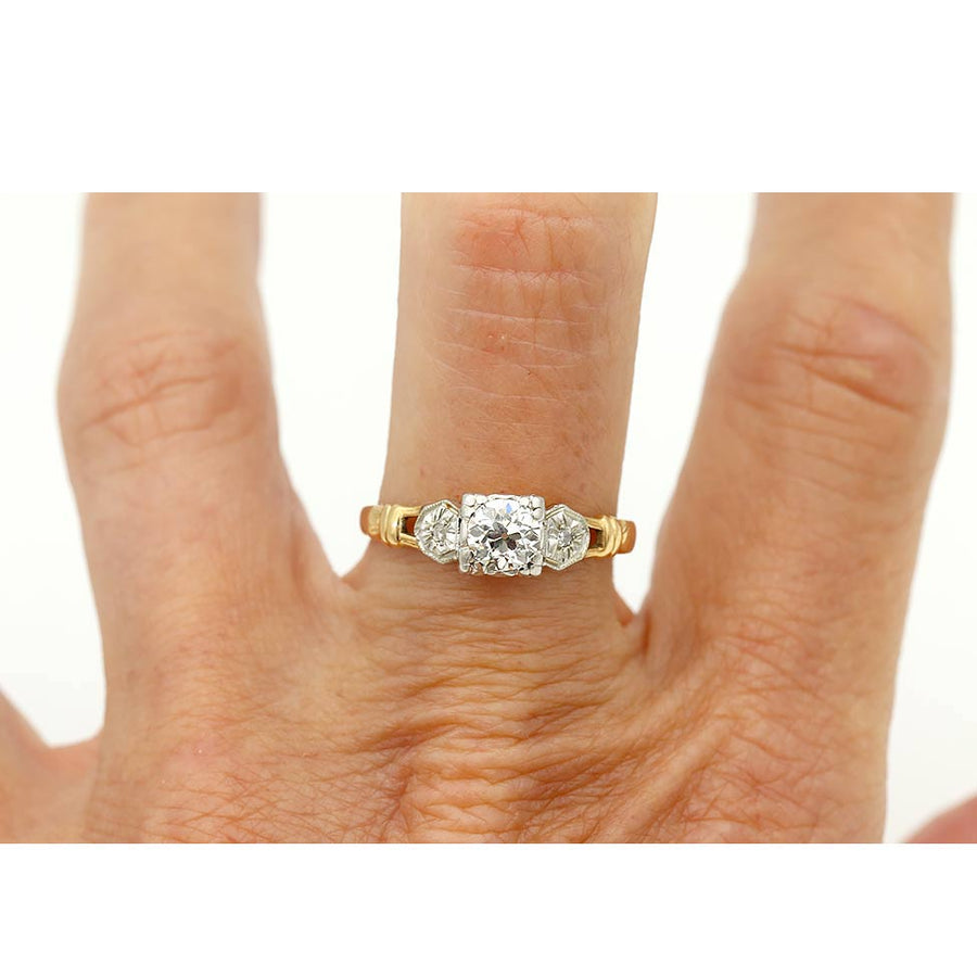 Victorian .45ct Old European Cut Diamond Engagement Ring | J VS2 Two-Tone Gold Sunburst Filigree