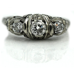 Antique Three Stone .80 CTW European Cut Diamond Engagement Ring - Vintage Diamond Ring