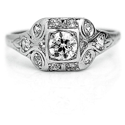 Art Deco Bezel Set Diamond Engagement Ring with Filigree Engravings