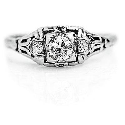 Unique .39 CTW Three Stone European Cut Diamond Vintage Engagement Ring