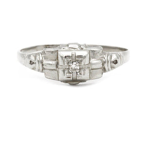 Dainty .05 Ct Filigree Diamond Solitaire Antique Engagement Ring - Vintage Diamond Ring