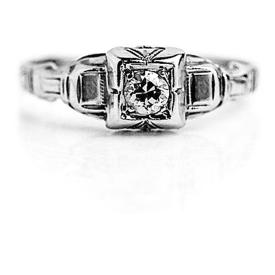 Mid-Century .15 CTW Solitaire European Cut Diamond Antique Engagement Ring