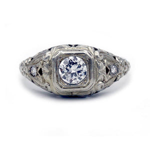 Art Deco .39 CTW European Cut Filigree Antique Diamond Engagement Ring - Vintage Diamond Ring