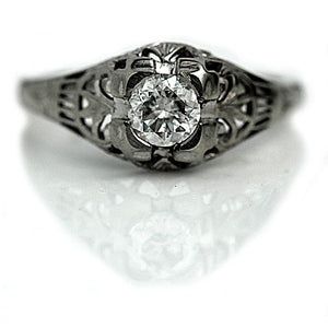 Art Deco .39 CTW 18 Karat White Gold Vintage Diamond Engagement Ring GIA J/SI1 - Vintage Diamond Ring