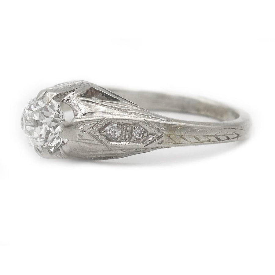 Late Art Deco Old European Cut Diamond Engagement Ring .60 Ct