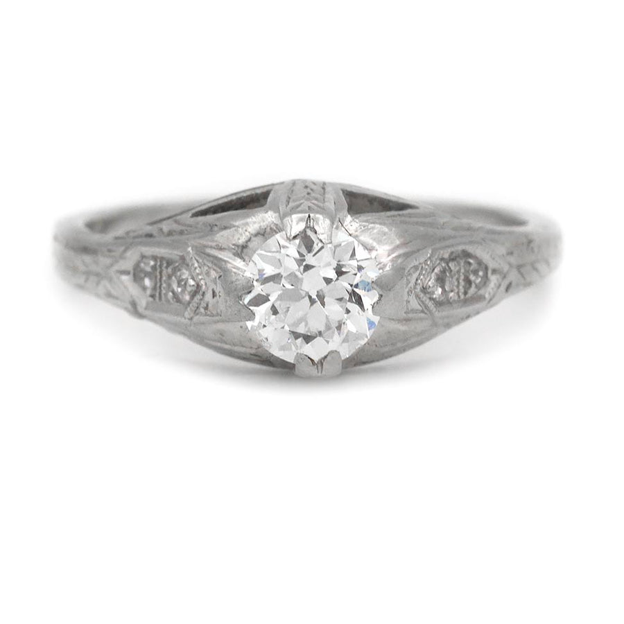 Late Art Deco Old European Cut Diamond Engagement Ring .60 Ct