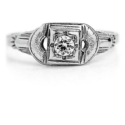 Art Deco .15 CTW European Cut Diamond Vintage Engagement Ring Filigree Engravings