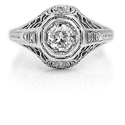 Antique .53 CTW Platinum Art Deco Engagement Ring with Side Diamonds