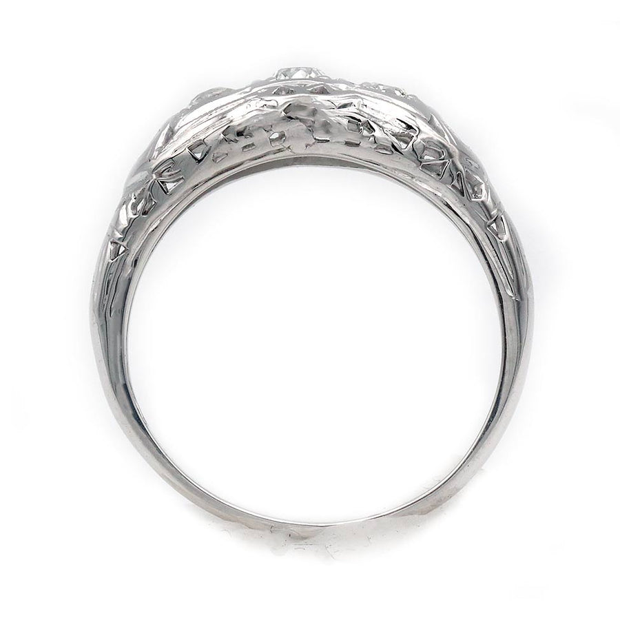 Art Deco .35 CTW Three-Stone Diamond Stackable Ring | 14K White Gold
