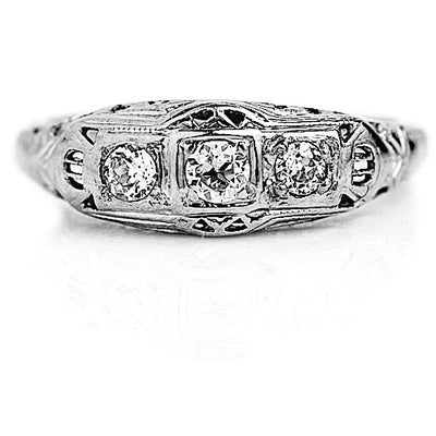 Stackable .35 CTW Three Stone Diamond Vintage Wedding Ring