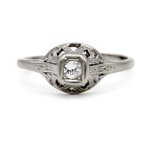 Estate White Gold Solitaire Engagement Ring - Vintage Diamond Ring