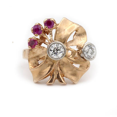 Retro .85 CTW Burma Ruby Diamond Antique Engagement Ring - Vintage Diamond Ring