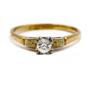 Mid-Century .35 Ct Solitaire Antique Engagement Ring with Trefoil Prongs - Vintage Diamond Ring