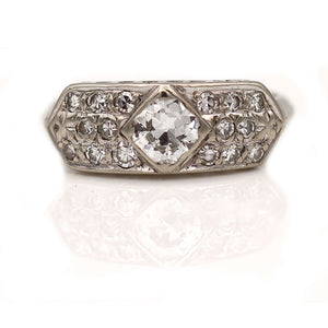 Unique Art Deco .80 CTW 14 Karat White Gold Antique Diamond Engagement Ring