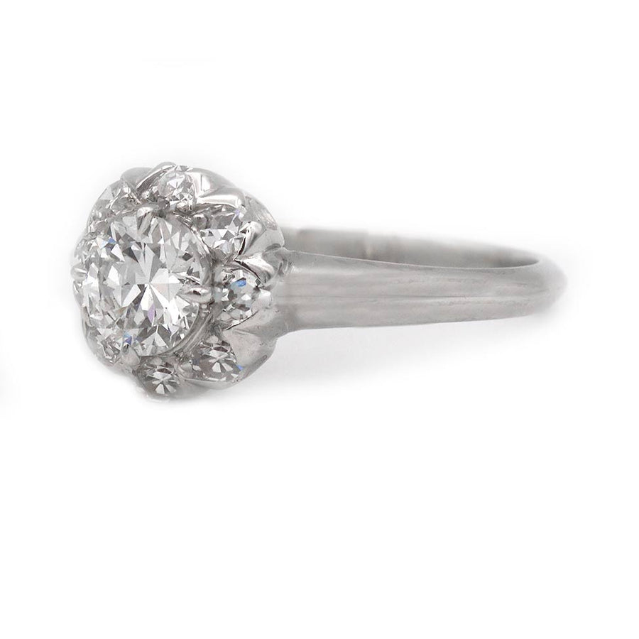 Vintage .60 Ct Old European Cut Diamond Halo Engagement Ring in Platinum
