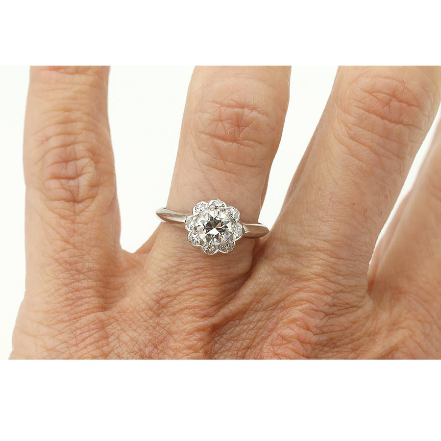 Vintage .60 Ct Old European Cut Diamond Halo Engagement Ring in Platinum