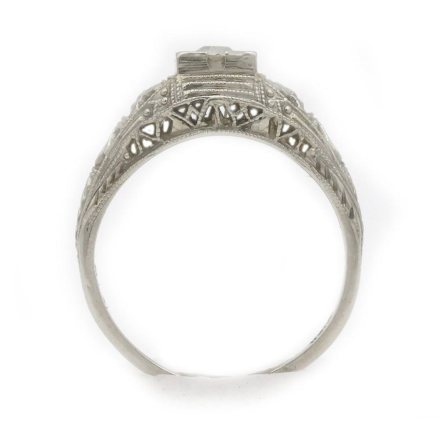 Art Deco .15 CT Old European Cut Diamond Engagement Ring | 14K White Gold H/VS2