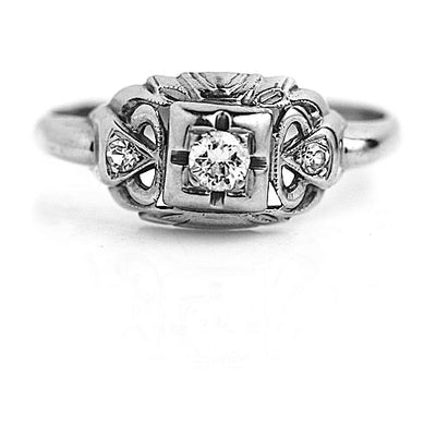 Classic Art Deco .19 CTW European Cut Diamond Engagement Ring with Side Stones