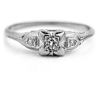 Vintage .19 CTW Old European Cut Diamond 18 Karat White Gold Art Deco Engagement Ring