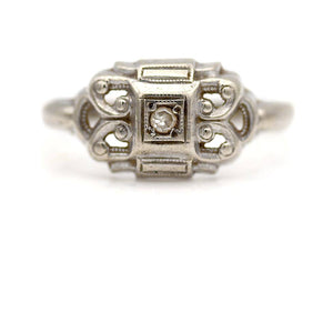 1920s Art Deco 14 Karat White Gold Antique Diamond Engagement Ring