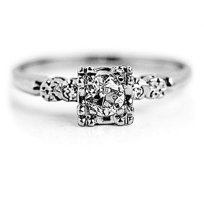 Vintage .47 CTW Trefoil Prong Square Antique Engagement Ring