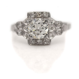 Antique 1.42 CTW Halo European Cut Platinum Art Deco Engagement Ring