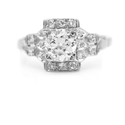 Antique 1.42 CTW Halo European Cut Platinum Art Deco Engagement Ring