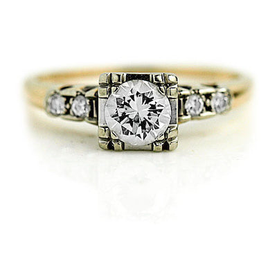 Mid-Century .63 CTW Two Tone Square Vintage Diamond Engagement Ring