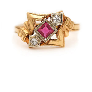Antique .35 CTW Square Ruby & Diamond Victorian Engagement Ring