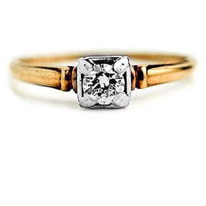 Mid-Century .35 CTW Petite Two Tone Vintage Diamond Engagement Ring - Vintage Diamond Ring