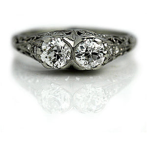 Art Deco Toi et Moi 1.24 CTW Platinum Two Stone Diamond Antique Engagement Ring