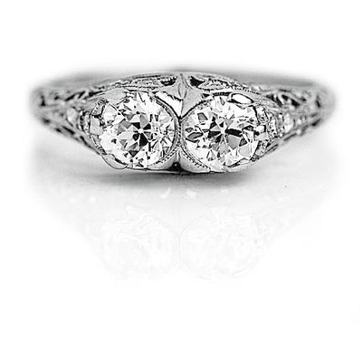 Art Deco 1.24 CTW Platinum Two Stone Diamond Antique Engagement Ring