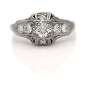 Art Deco .50 CTW Platinum Old European Cut Diamond Antique Engagement Ring