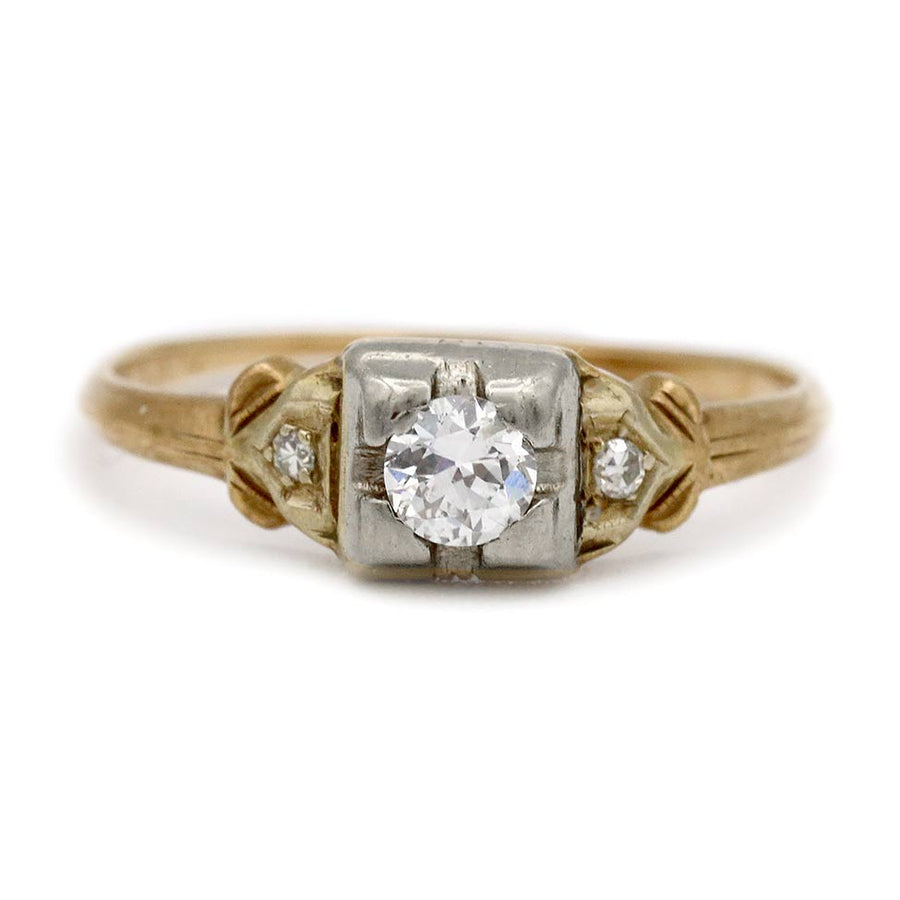 Mid-Century .30 CTW Two-Tone Old European Cut Diamond Vintage Engagement Ring