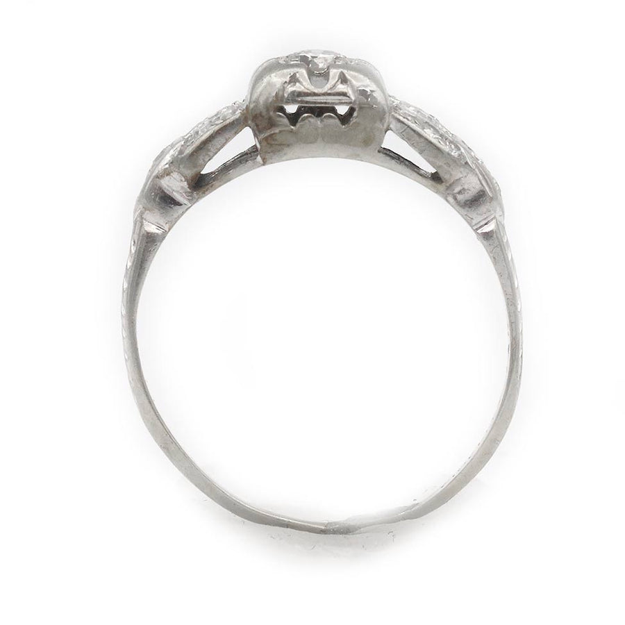 Art Deco .30 CTW Old European Cut Diamond Engagement Ring with Tiered Side Diamonds