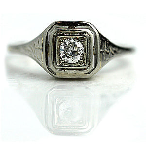Antique .25 CTW Two Tiered Square Solitaire Art Deco Engagement Ring - Vintage Diamond Ring