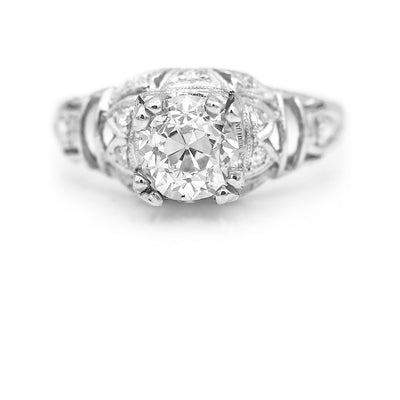 Art Deco 1.03 CTW European Cut Diamond Platinum Vintage Diamond Engagement Ring GIA I/VS2