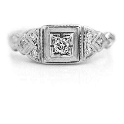 Petite Art Deco .16 CTW Geometric Square Vintage Engagement Ring with Milgrain