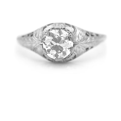 Art Deco .92 CTW Euro Cut Diamond Antique Engagement Ring GIA I/VS1