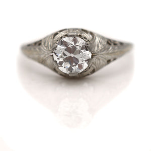 Art Deco .92 CTW Euro Cut Diamond Antique Engagement Ring GIA I/VS1