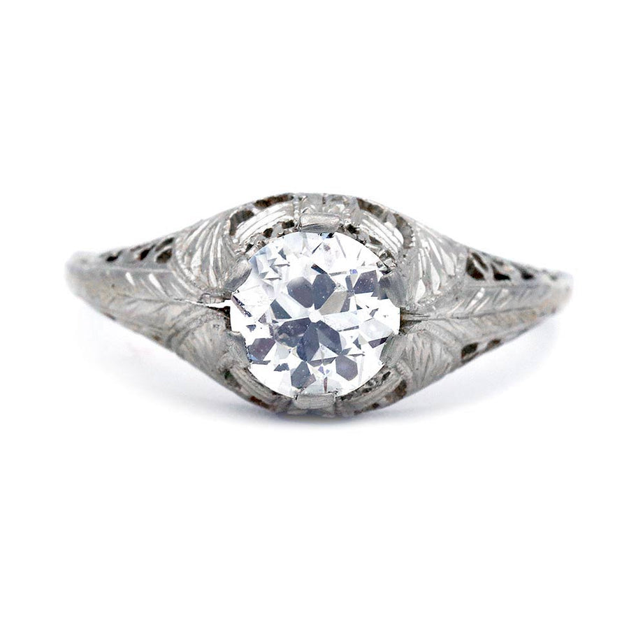 Art Deco .92 CTW Old European Cut Diamond 14K White Gold Antique Engagement Ring – GIA I/VS1