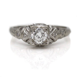 Vintage .72 CTW Transitional Cut Square Art Deco Diamond Engagement Ring