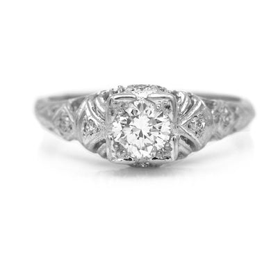 Vintage .72 CTW Transitional Cut Square Art Deco Diamond Engagement Ring