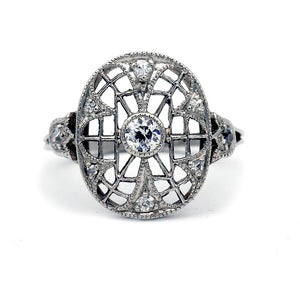 Edwardian .50 CTW Platinum Open Faced Antique Dinner Ring - Vintage Diamond Ring